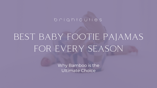 Soft and breathable bamboo baby footie pajamas from Brightcuties, featuring a convertible design with fold-over mittens and feet for all-season comfort.