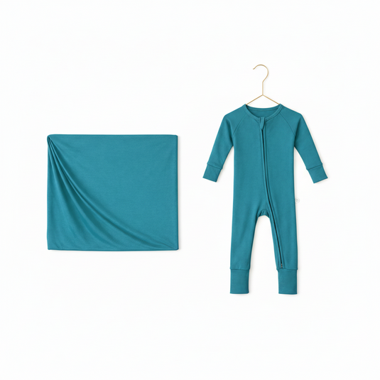 Blue preemie bamboo baby sleeper and swaddle bundle for soft, comfortable early days