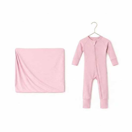 Pink preemie bamboo baby sleeper and swaddle bundle designed for comfort and gentle newborn care