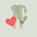 Thoughtful Giver Set in Frosted Sage, features a cozy bamboo baby pajamas, matching swaddle blankets, and a baby onesies donated to a NICU family. A must-have in bamboo baby clothes and for heartfelt baby shower gifts.