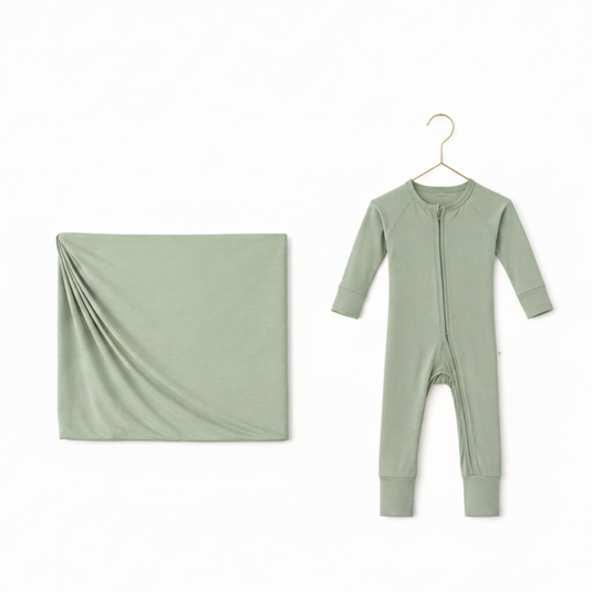 Bamboo sleeper and stretchy swaddle blanket newborn essentials bundle